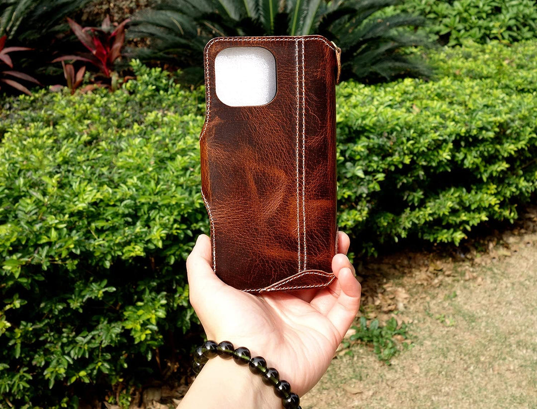 Yogurt Handyhülle für iPhone 13 Pro Max, Hülle Echtleder Case Ledertasche Lederhülle für iPhone 13 P