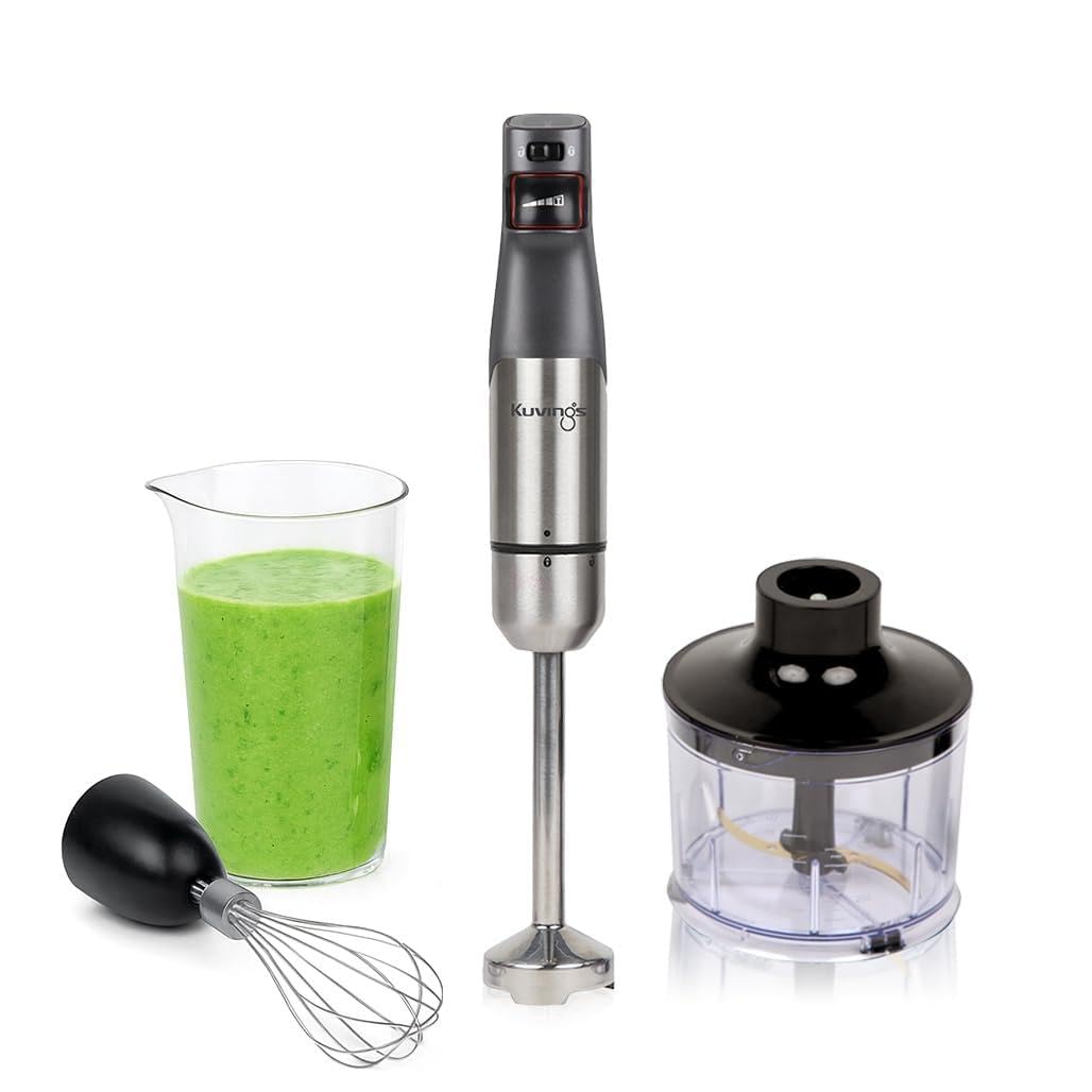 Kuvings 4-in-1 MIXPRO1000 Elektrischer Stabmixer aus Eco Edelstahl, 100W Pürierstab, Sicherheitshebe