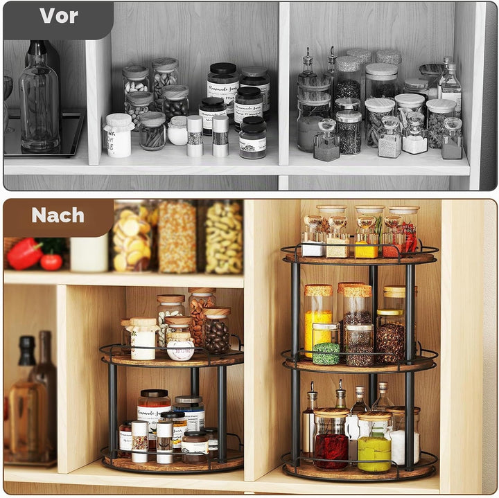 LAMU Lazy Susan Drehteller-Organizer aus Holz für Schrank, 3 Etagen, Lazy Susan Gewürzregal für Küch