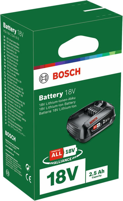 Bosch 18 Volt Ersatz Akku (2,5 Ah, kompatibel mit allen Geräten des grünen Bosch Home & Garden 18 Vo