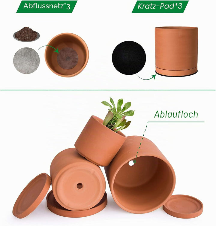 Terrakotta-Töpfe für Pflanzen, 10,7 cm, 13,9 cm, 16,5 cm, Sukkulenten-Übertopf mit Drainage und Unte