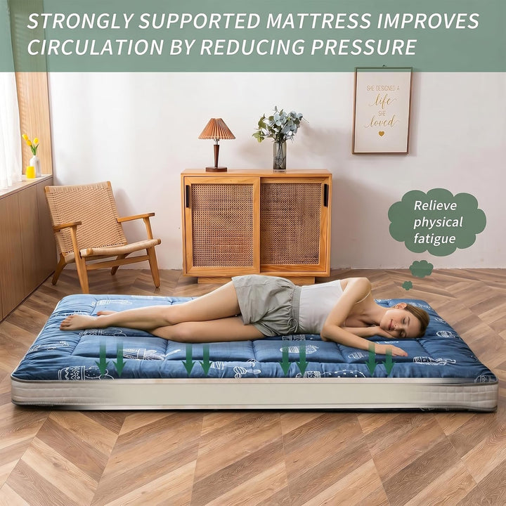 MAXYOYO Graue Futon-Matratze mit Kaktus-Muster, japanische Bodenmatratze, Doppelbettgrösse, gesteppt