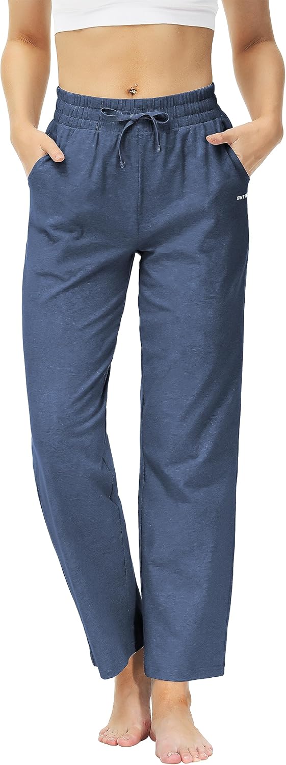 Butrends Damen Jogginghose Baumwolle mit offenem Boden Yoga Sporthose Hohe Taile Trainingshose Loung