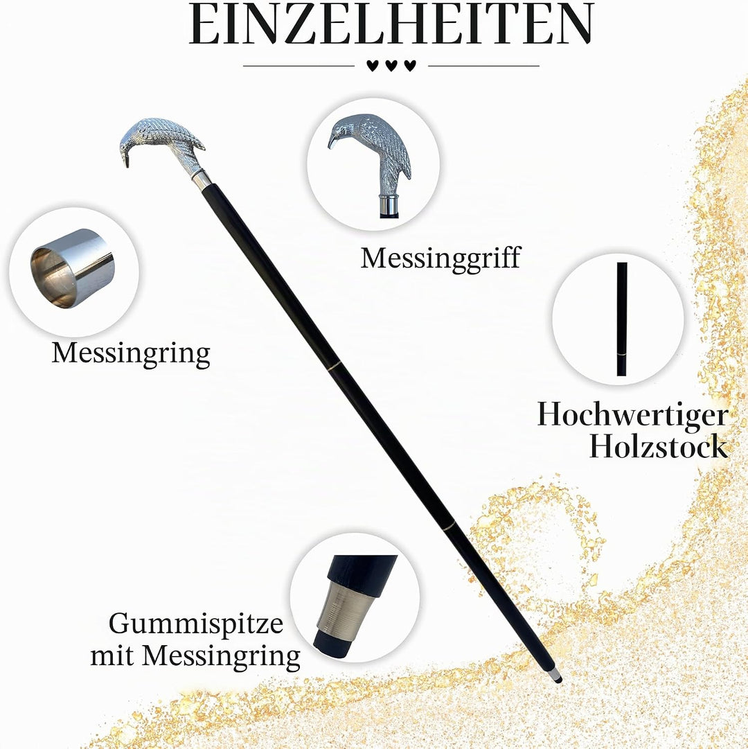 Historical Emporium Herren Gehstock Raven Fashion Einheitsgrösse Silber, Einheitsgrösse Silber