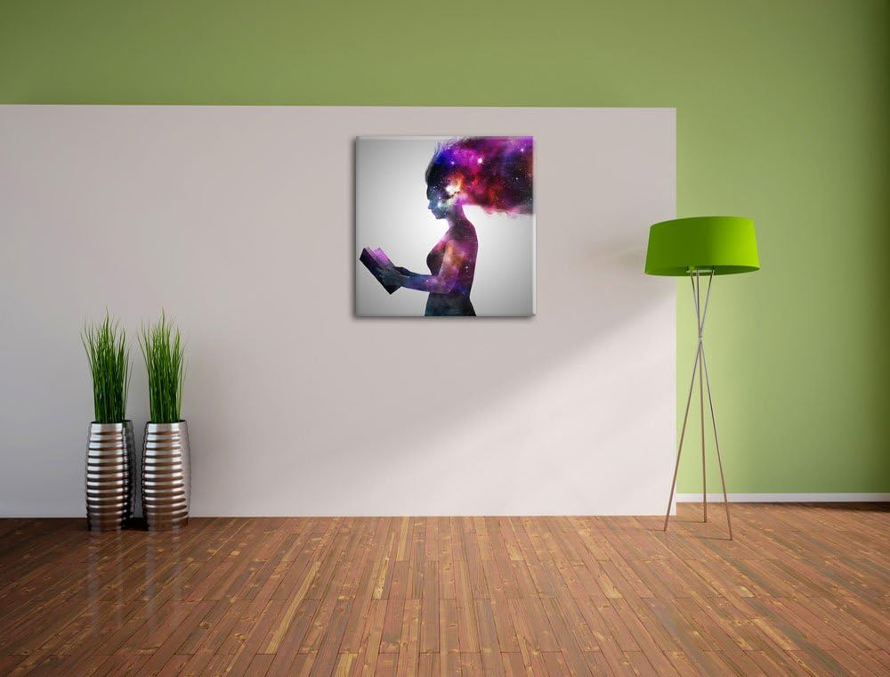 abstrakte Frau mit Buch, Format: 70x70 auf Leinwand, XXL riesige Bilder fertig gerahmt mit Keilrahme
