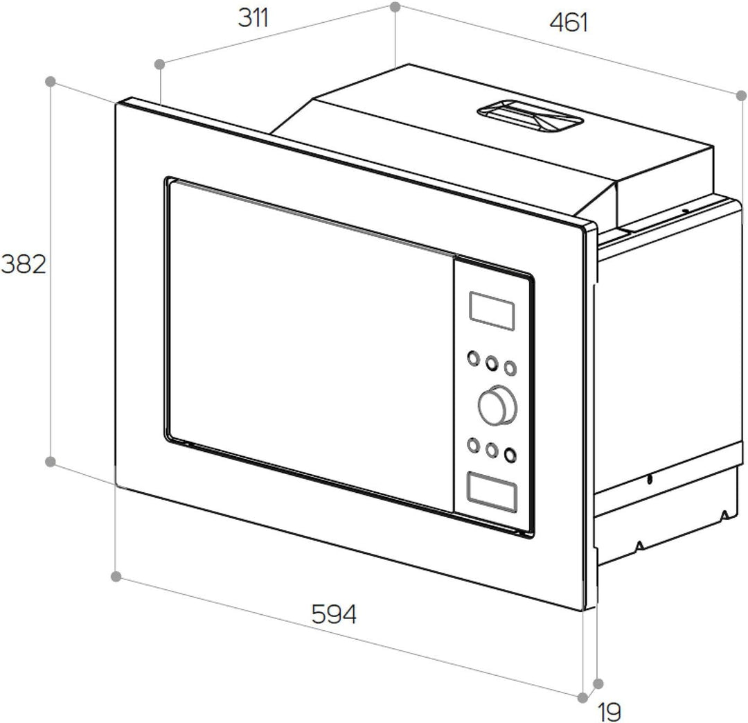Taurus MO20IXD Digitale Einbau-Mikrowelle, 20 l, 800 W, Grill 1000 W, 5 Leistungsstufen, Schnellstar