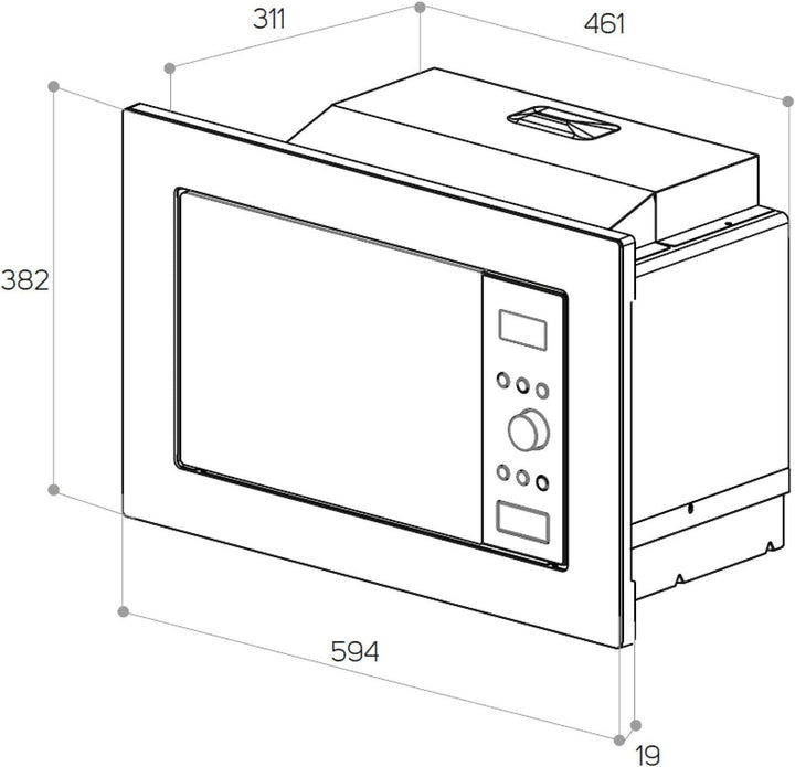 Taurus MO20IXD Digitale Einbau-Mikrowelle, 20 l, 800 W, Grill 1000 W, 5 Leistungsstufen, Schnellstar