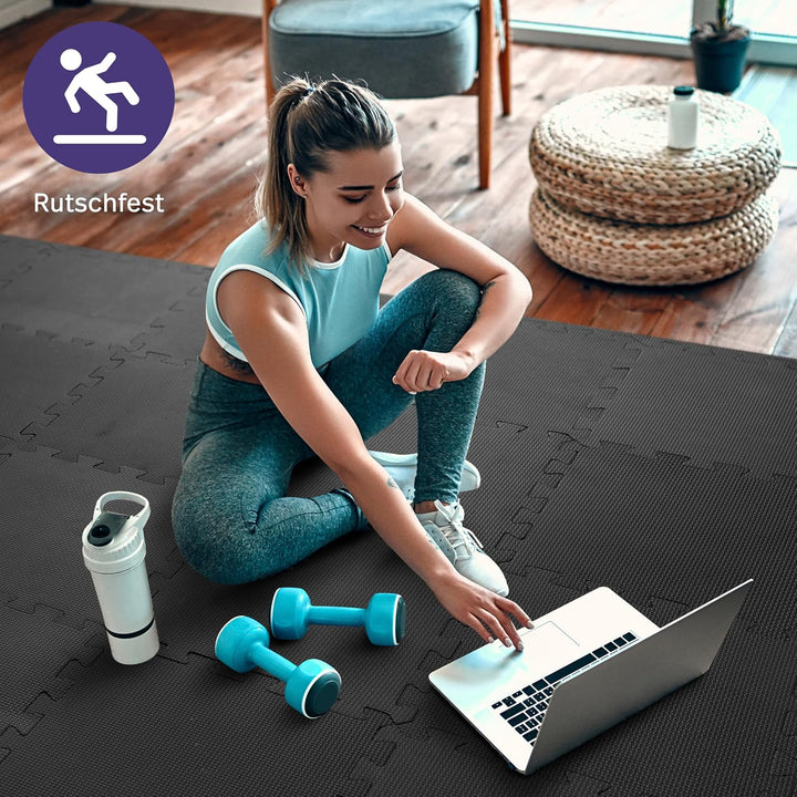 MATANA Bodenschutzmatte Fitness - Puzzle Bodenmatte Sport Trainingsmatte rutschfest - Heimtrainer, P