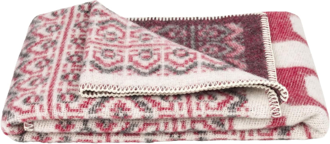ÖJBRO VANTFABRIK "Dalarna gewebte Wolldecke 90x130 cm rot/beige/schwarz 100% Schafwolle Strick-Plaid