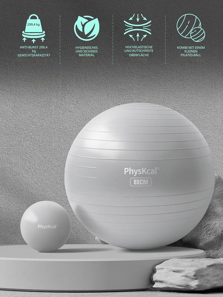 Gymnastikball und 23 cm Pilatesball Set, Anti Burst Gymnastikball, Anti-Rutsch-Sitzball, Balanceball