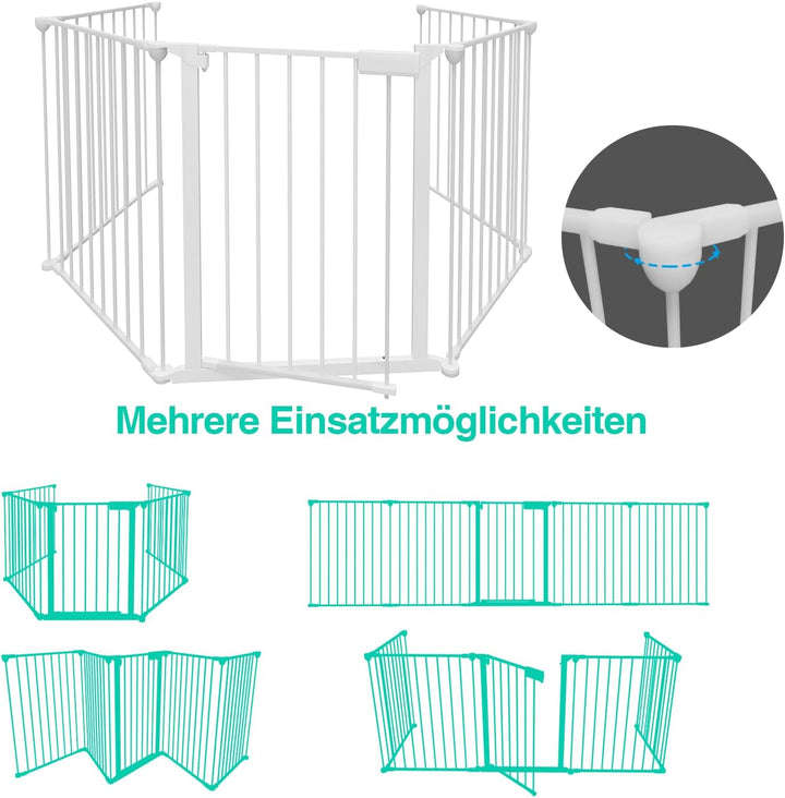 Eulenke Kaminschutzgitter mit Tür Metall 310cm Absperrgitter für Kinder, Ofenschutzgitter Laufstall