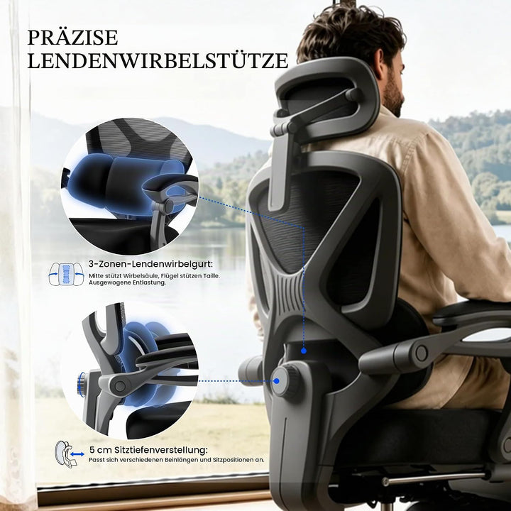 FLEXISPOT Ergonomischer Bürostuhl mit Fussstütze, X-förmiger Schreibtischstuhl mit 135°-Neigung, Gek