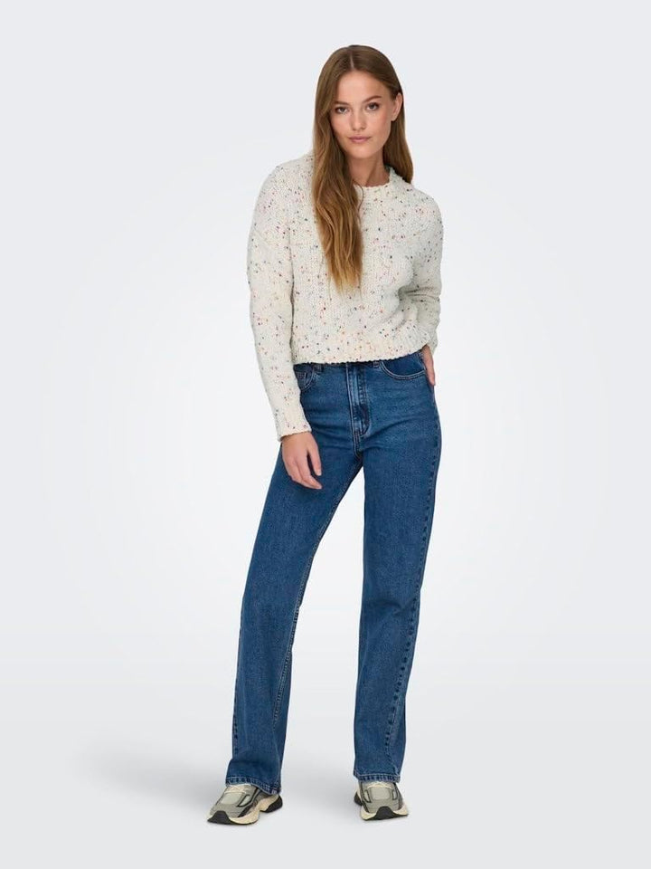 PIECES Damen Onlgracie Ls O-neck Bf Knt XS Cloud Dancer/Detail:multi Melange Dots, XS Cloud Dancer/D