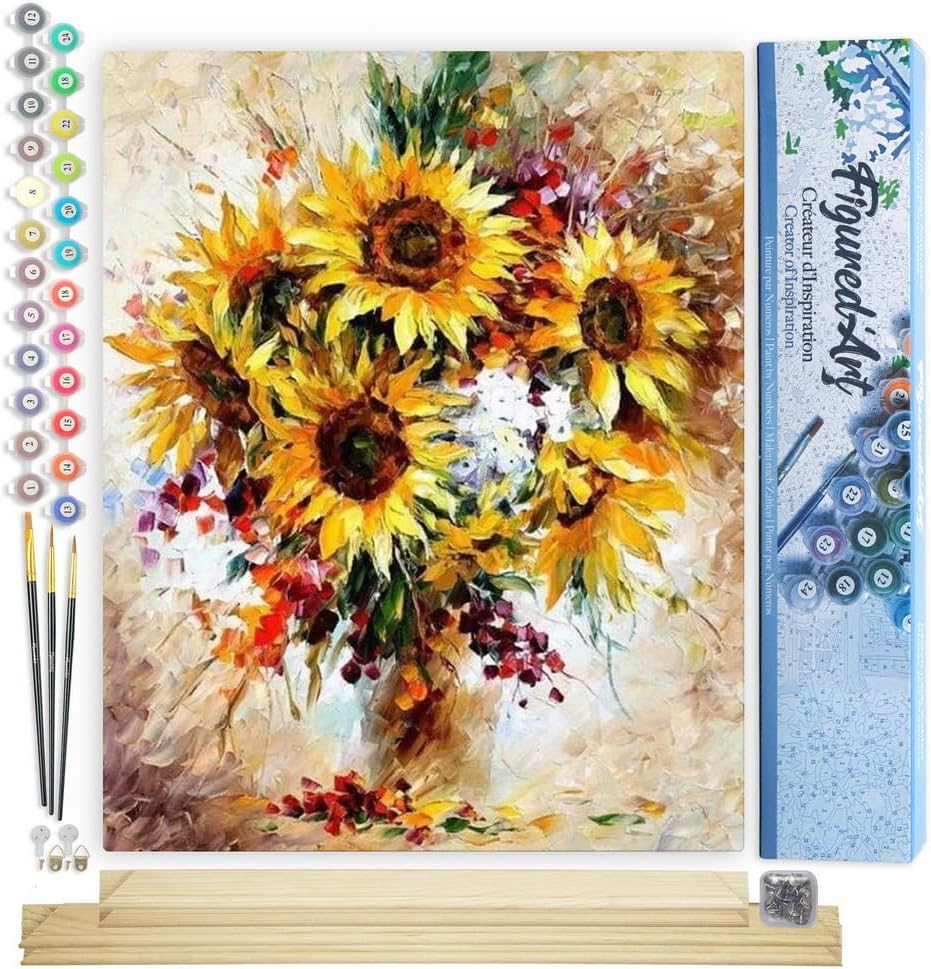 Figured'Art Malen Nach Zahlen Erwachsene Mit Rahmen Schöne Sonnenblumen - Paint by Numbers Basteln D