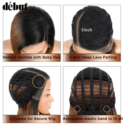 Début Lace Front Perücke für schwarze Damen Bob Perücke für weisse Damen Kunsthaar 24 cm 120g Braun
