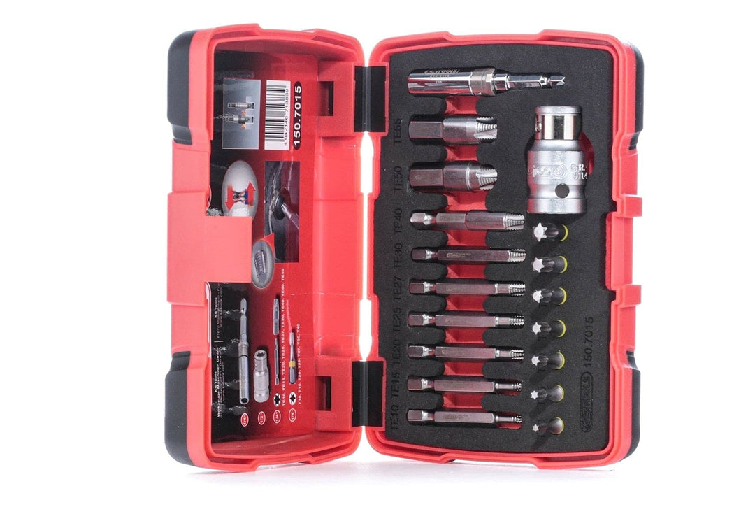 KS Tools 150.7015 1/4" + 10 mm Spezial-TX-Schrauben-Ausdreher-Satz, 18-teilig