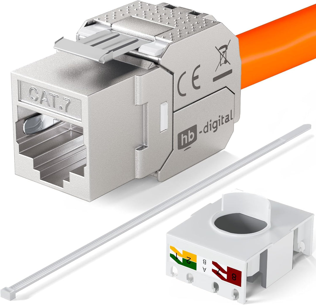 hb-digital Set: 4X Cat.7 Keystone Modul RJ45 + 4X Hutschienenadapter Keystone-Halterung für Hutschie
