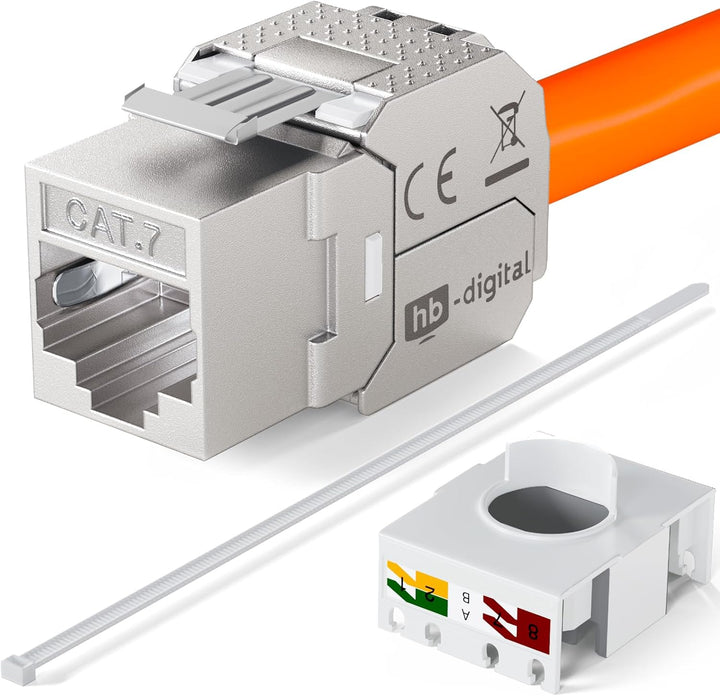 hb-digital Set: 4X Cat.7 Keystone Modul RJ45 + 4X Hutschienenadapter Keystone-Halterung für Hutschie