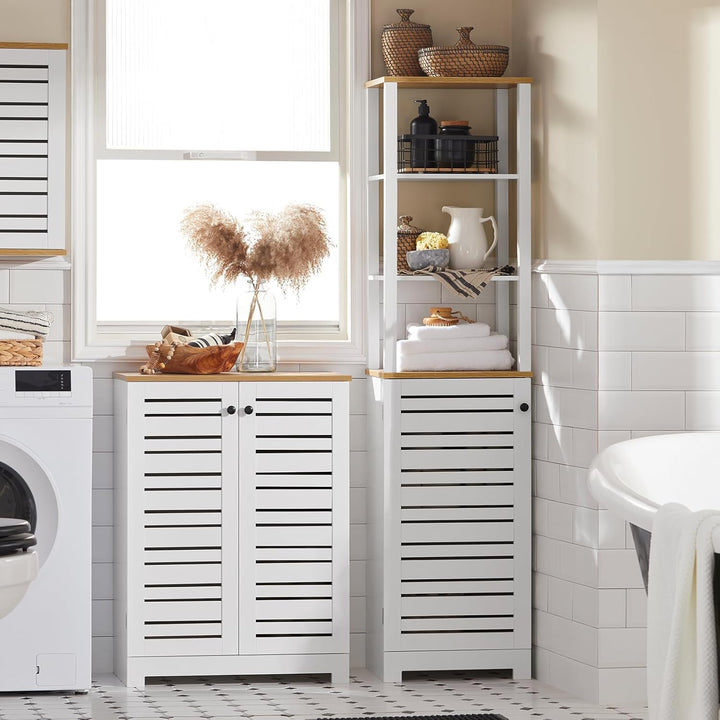 SoBuy BZR41-W Badkommode Badschrank mit Lamellentüren Kommode fürs Bad Badezimmerschrank Badmöbel we