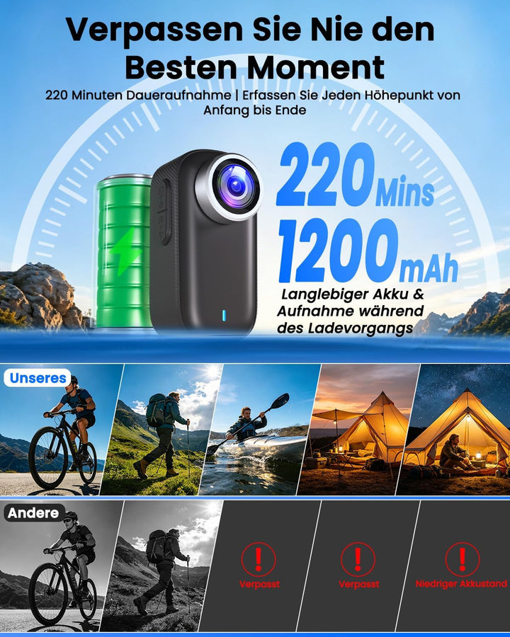 Bextgoo Bodycam, Action Cam 4K, Body Camera WiFi 64GB Dashcam Fahrrad Schwarz, Schwarz