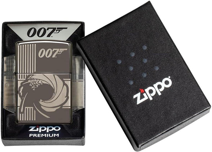 ZIPPO – Sturmfeuerzeug, James Bond™ 007 Bullet Hole, 360° Laser Engraved, Black Ice, nachfüllbar, in