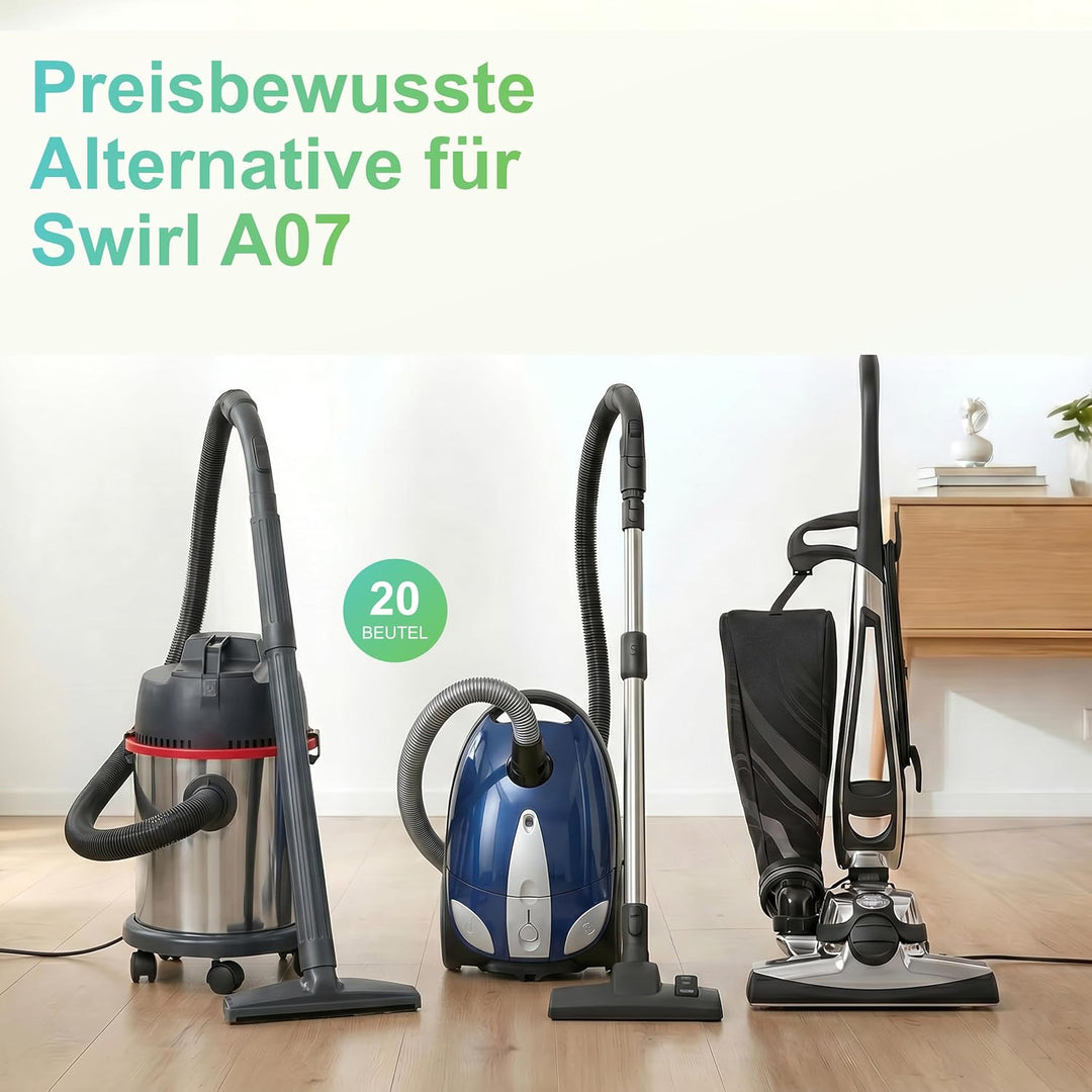 20 Staubsaugerbeutel als Alternative für Swirl Staubbeutel A07, passend für viele AEG, Electrolux, P