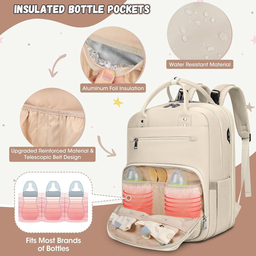 RAINSMORE Wickelrucksack Baby Wickeltasche Rucksack mit Wickelunterlage Unterwegs Gross Diaper Bag M