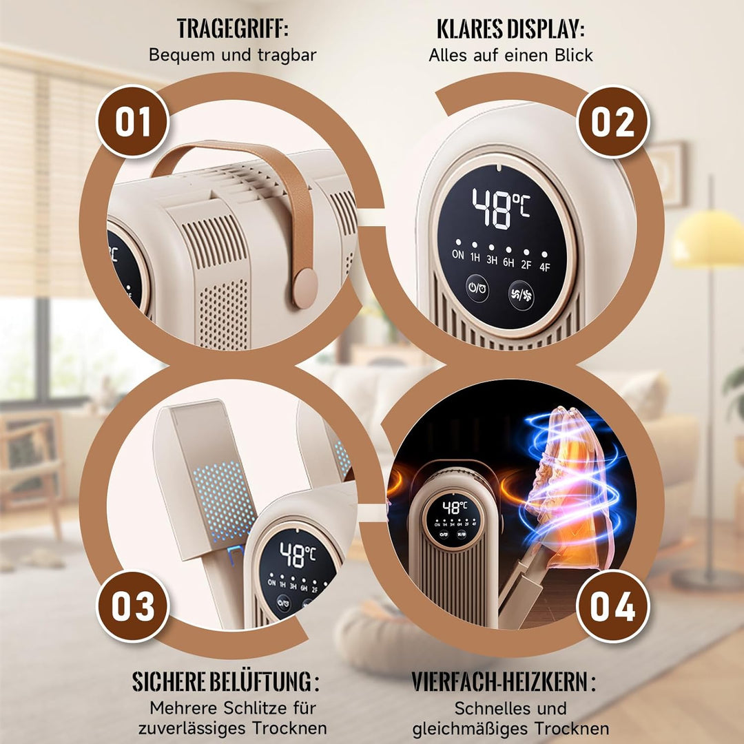 4 In 1 Schuhtrockner Elektrisch Antibakteriell, Shoe Dryer mit 1/3/6H Timer und 2 Windgeschwindigkei