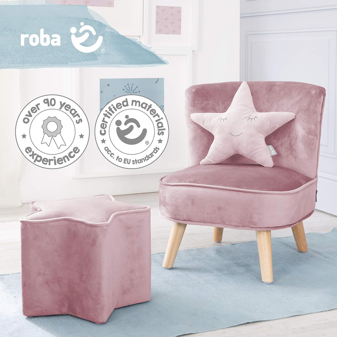 roba „Lil Sofa” Set 3-teilig enthält Kindersessel, Kinderhocker in Sternform, Dekokissen Stern rosa/