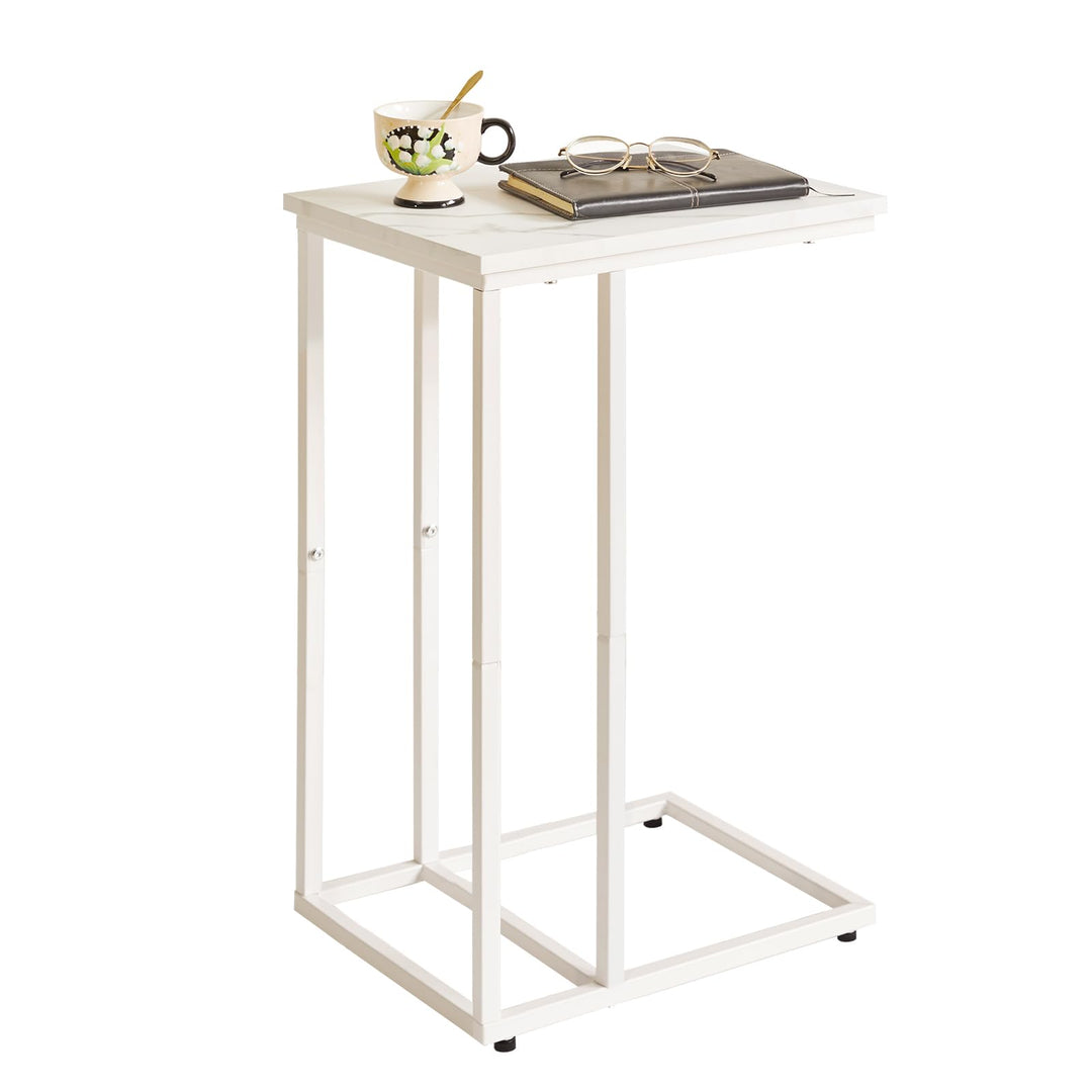 Aibiju Beistelltisch，Betttisch，Sofatisch ür Kaffee und Laptop, Industrie-Design, Modern, Weisse Marm