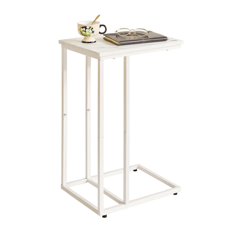 Aibiju Beistelltisch，Betttisch，Sofatisch ür Kaffee und Laptop, Industrie-Design, Modern, Weisse Marm