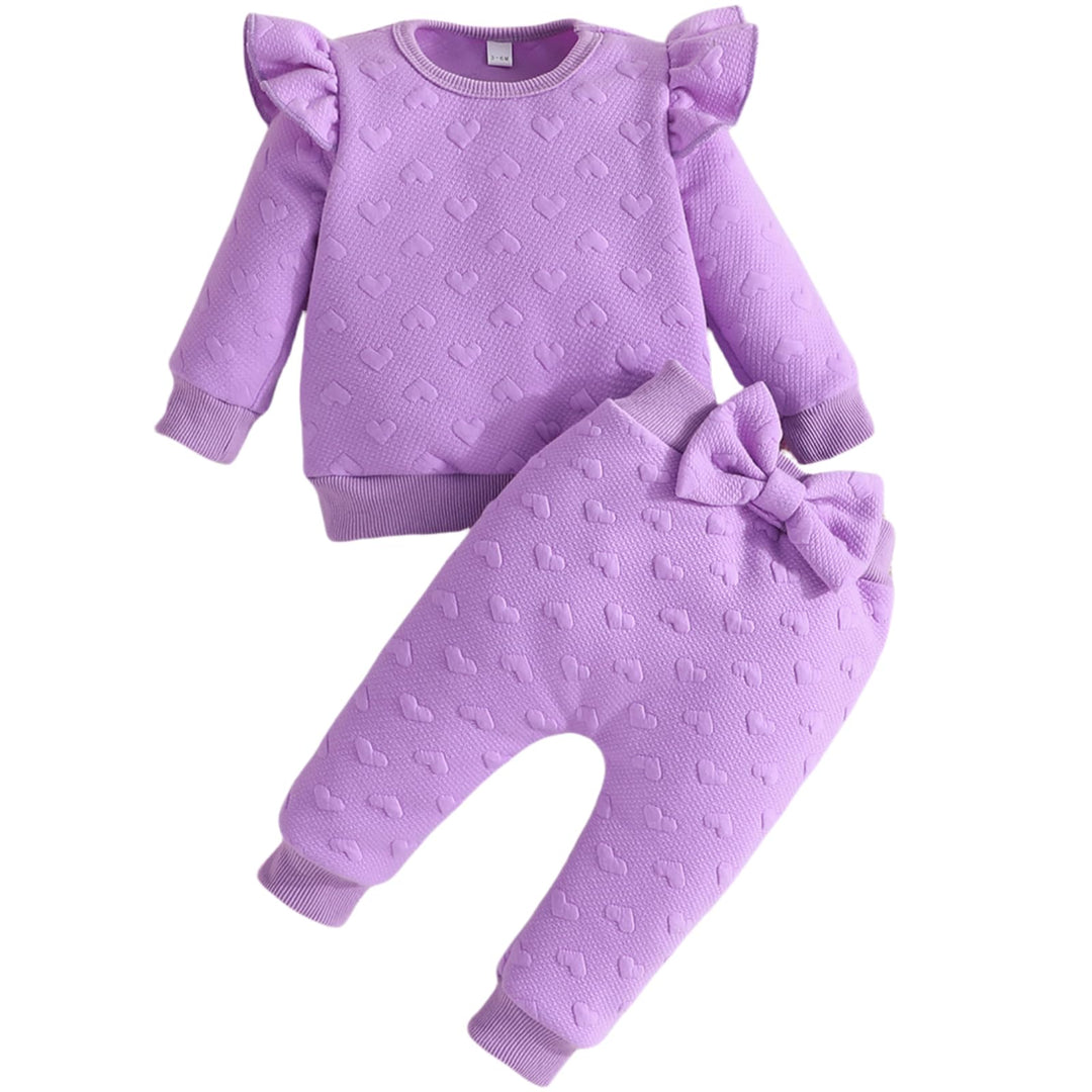 Yaopelky Kleinkind Baby Mädchen Outfits Langarm Sweatshirt Top Hose mit Fliege Kleinkind Herbst Wint