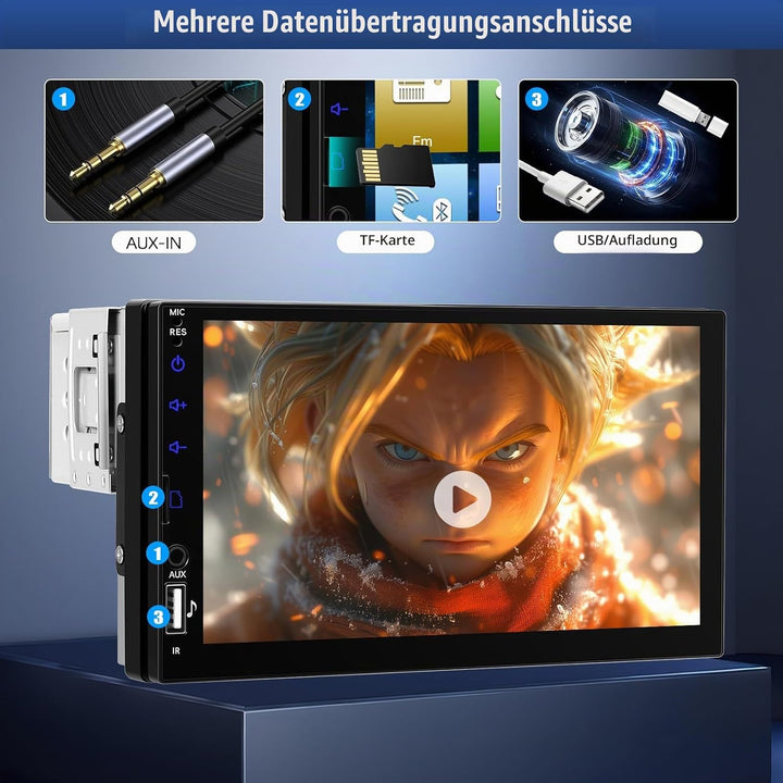 CAMECHO Autoradio Bluetooth 1 Din mit Rückfahrkamera, 7 Zoll Bildschirm Touchscreen Auto Radio mit F