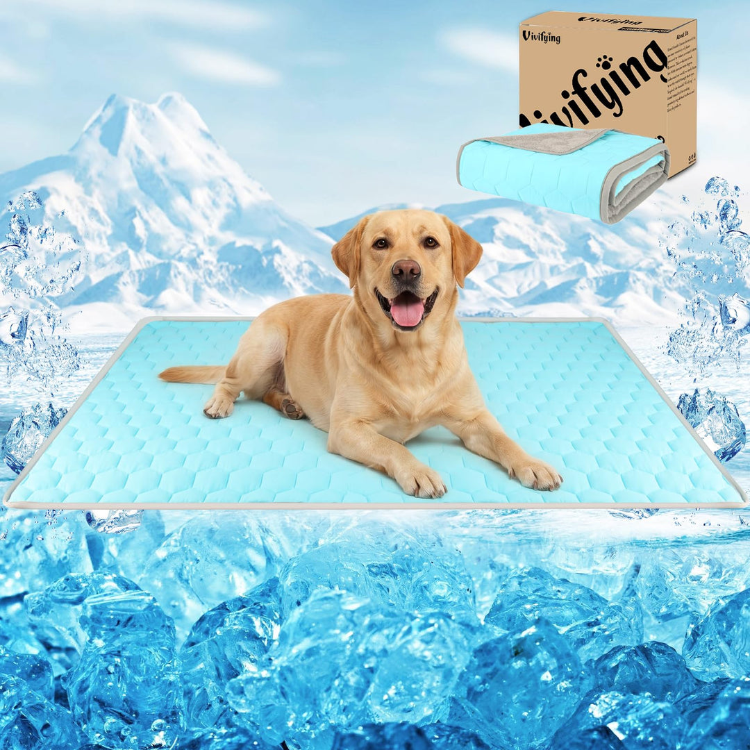 Vivifying Kühlende Hundedecke, 101 x 76 cm, Wendbare Kühlmatte für Hunde aus Eisseide mit weicher Pl