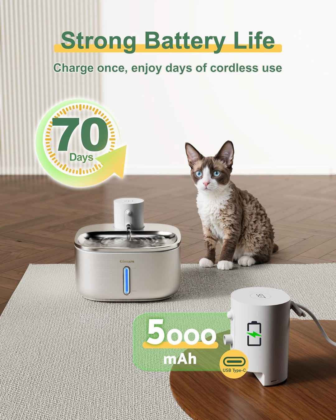 Gimars Katzenbrunnen Kabellos Edelstahl 3.2L Super Leise Trinkbrunnen für Katze Brunnen Katzenbrunne