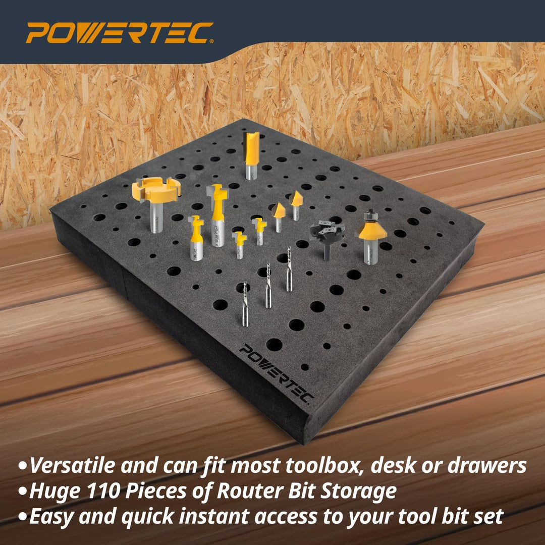 POWERTEC 71046 Fräseinsatz 110 Loch Für 50 x 1/2 Zoll und 60 x 1/4 Zoll Bits, Für 50 x 1/2 Zoll und