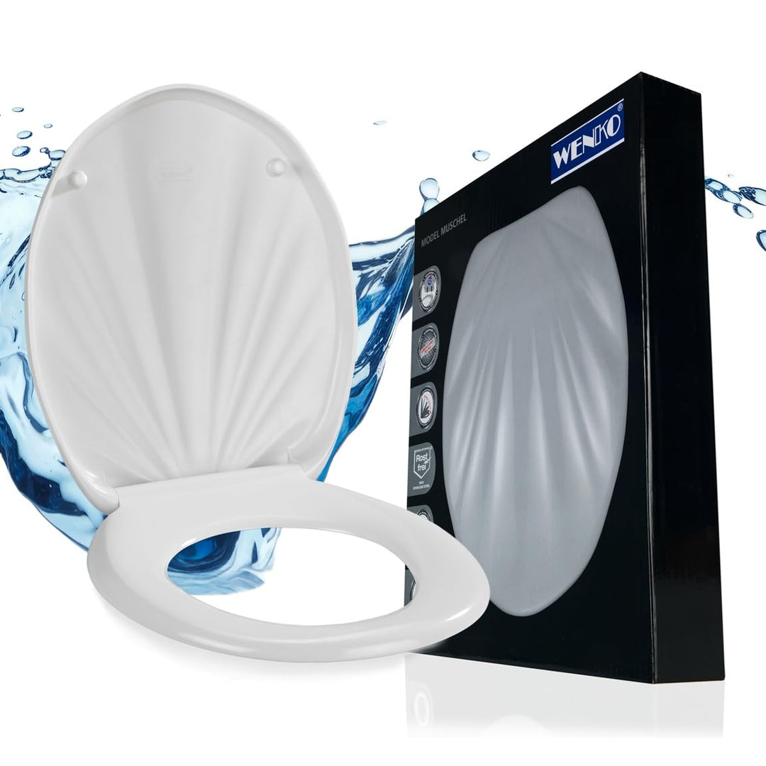 WENKO WC-Sitz Muschel, hygienischer Toilettensitz mit Absenkautomatik, WC-Deckel mit Fix-Clip Hygien