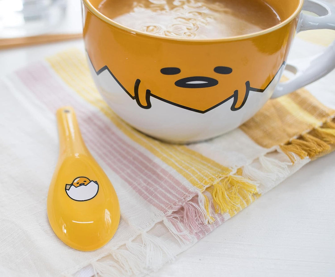 Silver Buffalo GUD20136B Sanrio Gudetama Suppentasse mit Löffel, Keramik, Gelb, Sanrio Gudetama Clos