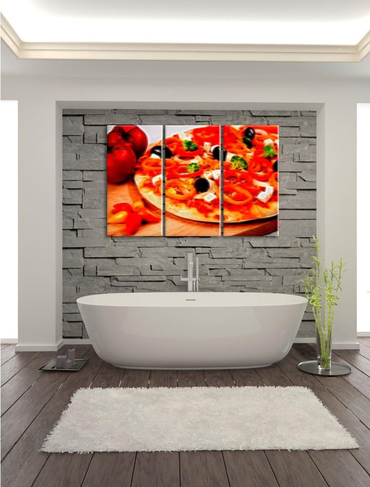 Pixxprint italienische Pizza als Leinwandbild/Grösse: 3 Teilig (120x80) cm/Wandbild/Kunstdruck/ferti
