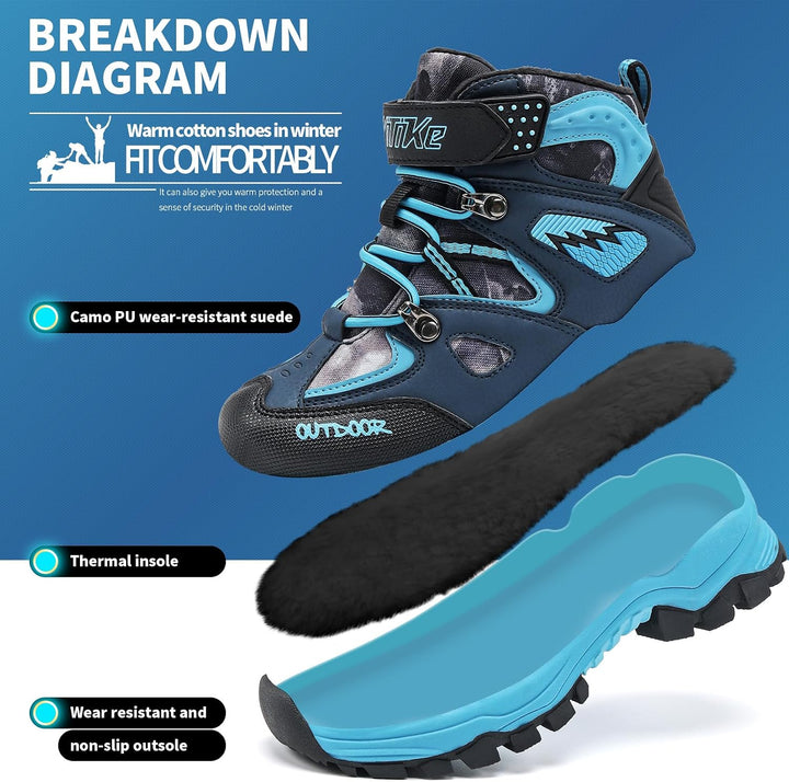 ASHION Jungen Winterschuhe Kinder Winterstiefel gefüttert und wasserdicht – rutschfeste Outdoor Wand