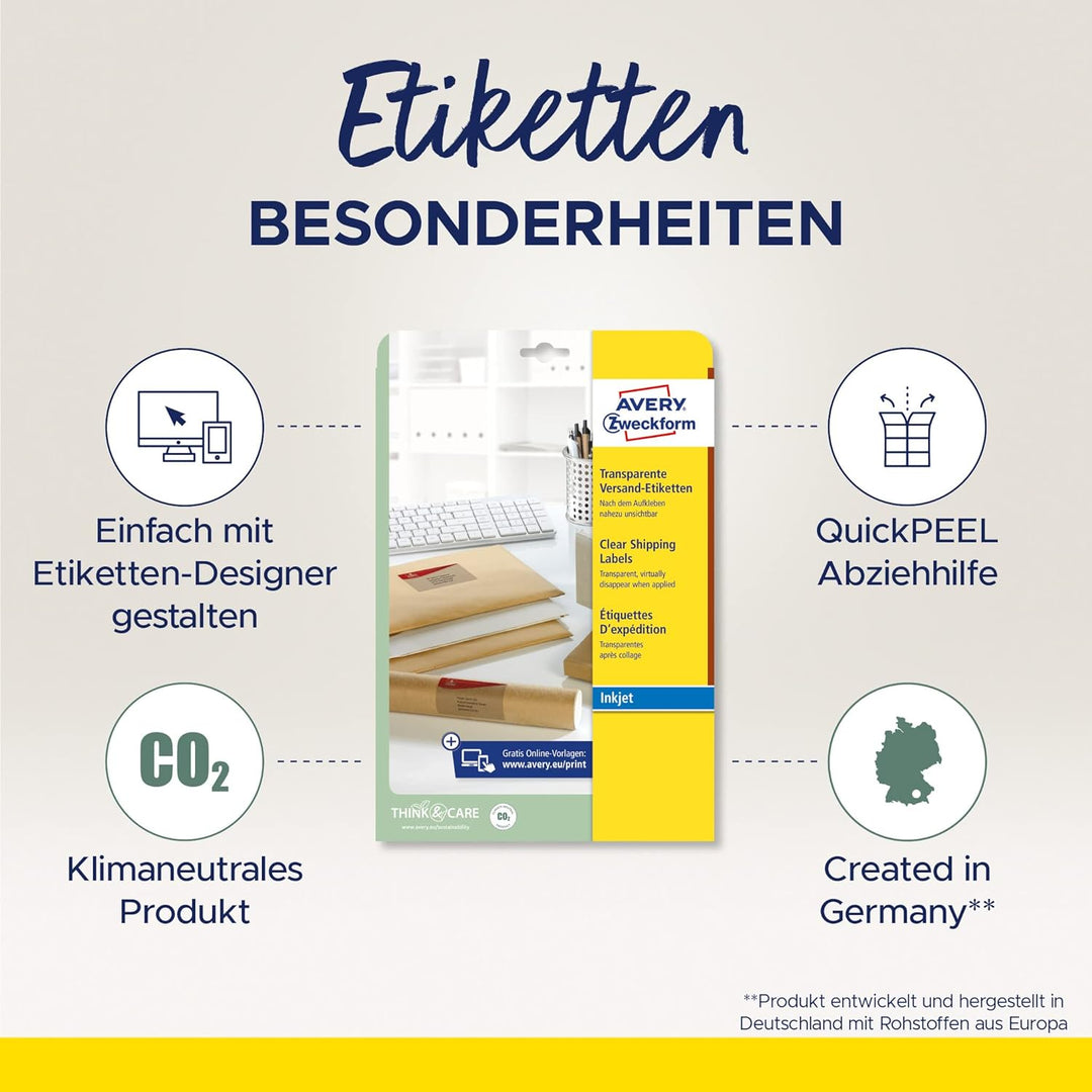 AVERY Zweckform J8567-25 Versandetiketten/Versandaufkleber (25 Etiketten, 210x297mm auf A4, bedruckb