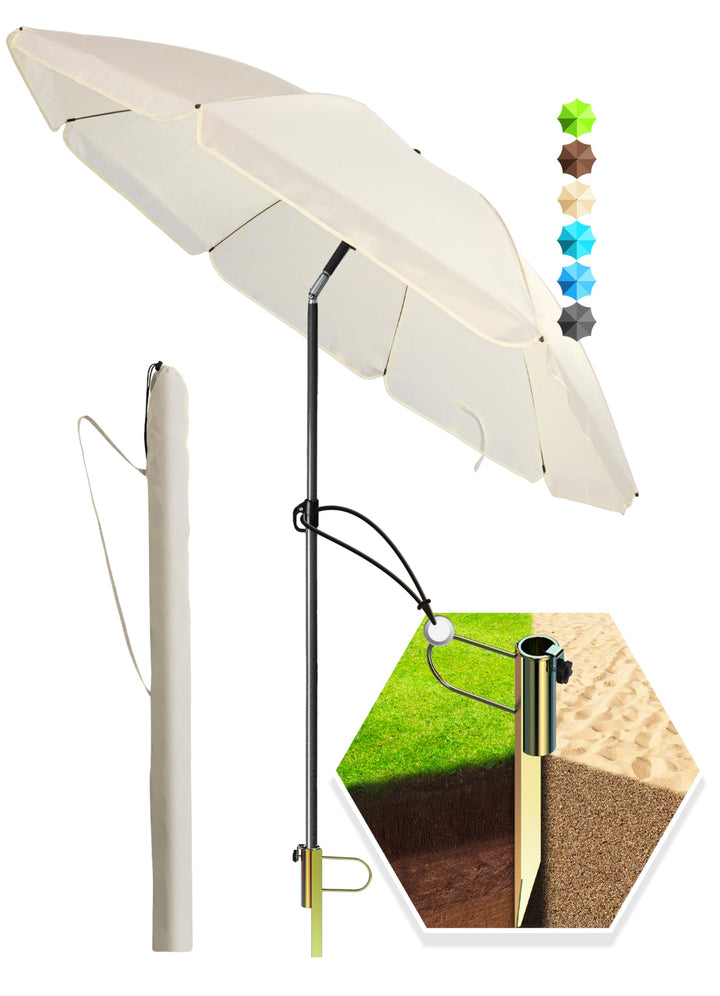 4smile Sonnenschirm Strand SunnyJoy in Beige, 3er Set - Strandschirm windfest stabil + Rasendorn Son