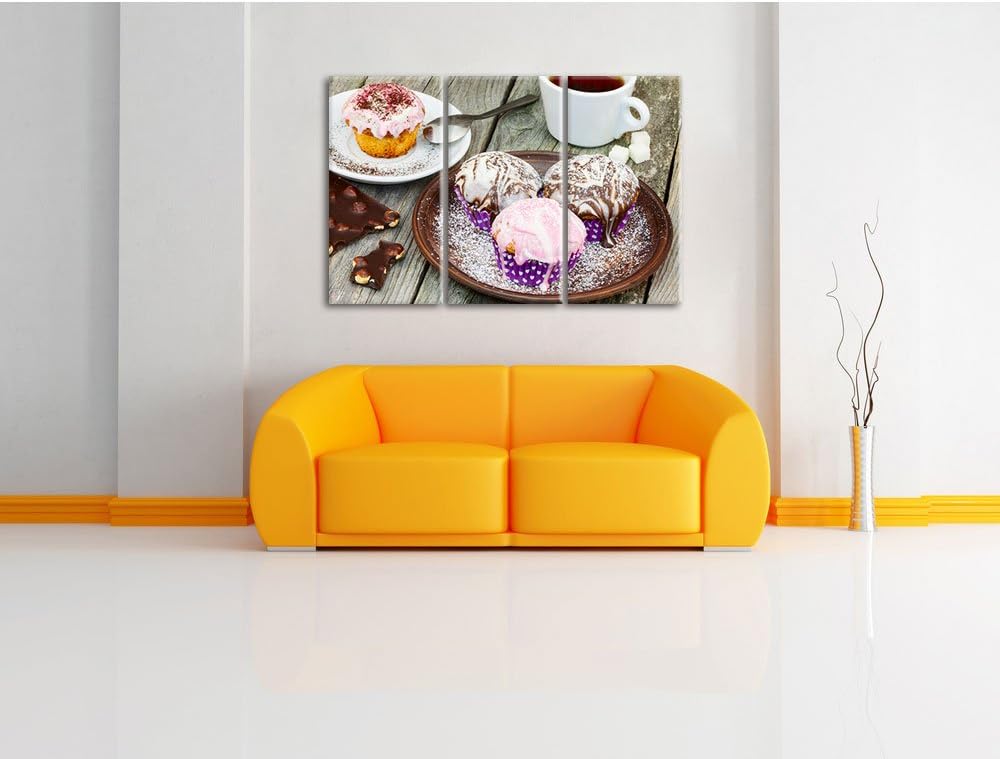 Pixxprint Köstliche Cupcakes als Leinwandbild/Grösse: 3 Teilig (120x80) cm/Wandbild/Kunstdruck/ferti