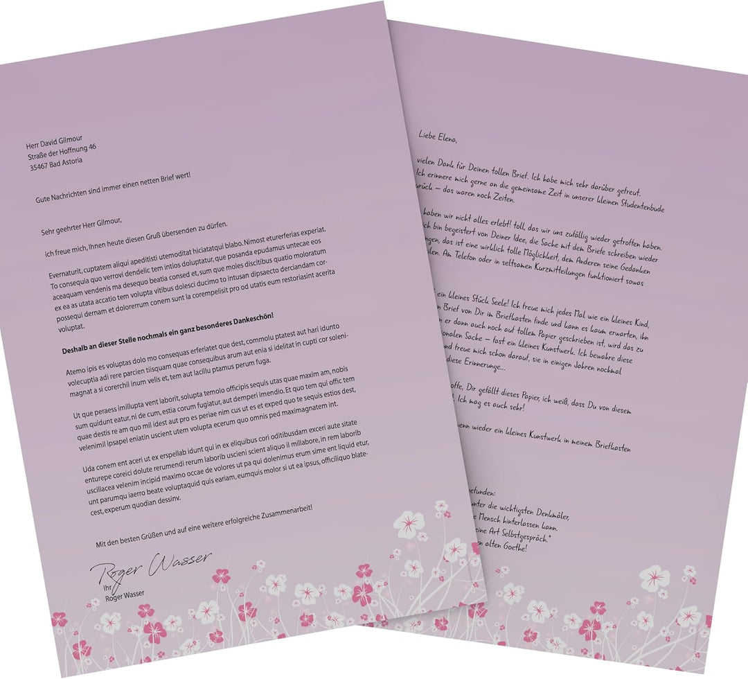 Briefpapier-Set 100-tlg. "Blumenranken LILA", 50 Blatt Motivpapier A4 und 50 passende Umschläge DIN