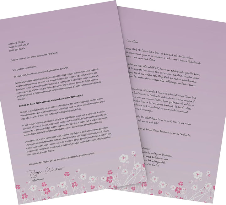 Briefpapier-Set 100-tlg. "Blumenranken LILA", 50 Blatt Motivpapier A4 und 50 passende Umschläge DIN
