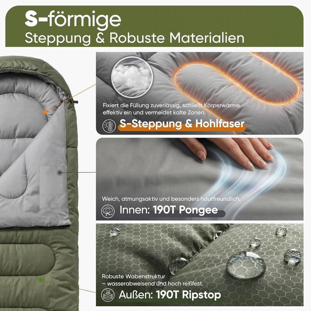Sekey Schlafsack 220 x 80 cm - 1,35 kg 3-Jahreszeiten-Deckenschlafsack, 2-in-1 als Decke nutzbar, 10