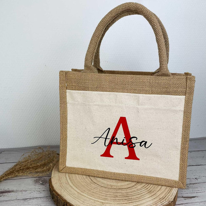 mamir home Jute/Baumwoll Tasche Initial + Name | personalisiert in Wunschfarbe | 2 Grössen | Geschen