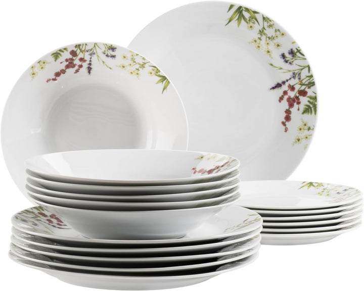 Mäser Herbal Garden, Tellerset für 4 Personen mit detailliertem Blumendekor, 18-tlg. Geschirr Set mi