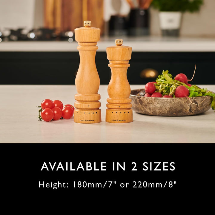 Cole & Mason London Salzmühle Holz 22 cm, Einstellbarem Mahlgrad, Keramikmahlwerk, Manuelle Gewürzmü