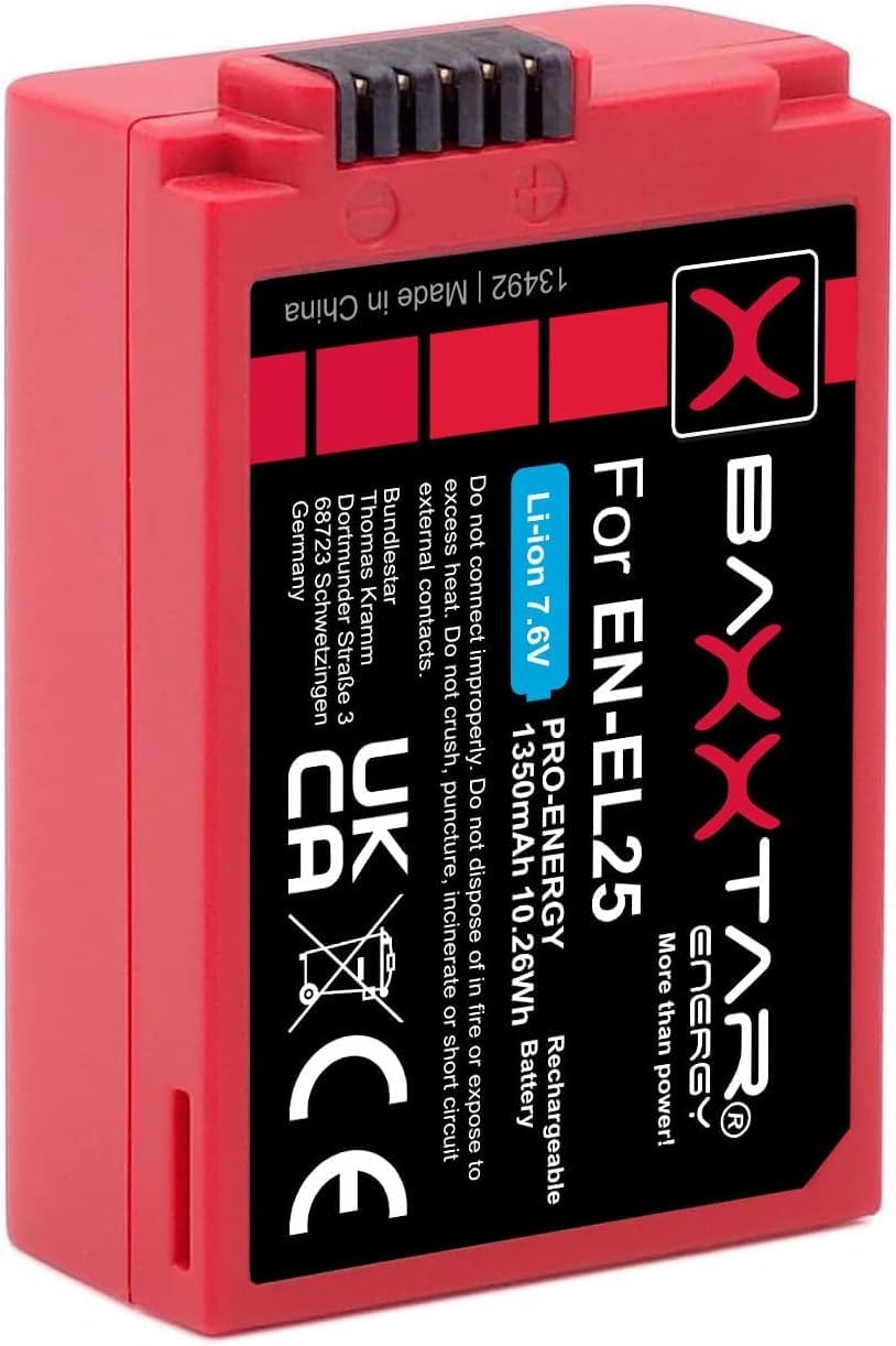 Baxxtar Pro EN-EL25 Kamera-Akku 1350mAh / mit aktivem NTC-Sensor/Ladegerät Mini LCD DUAL (Eingang US